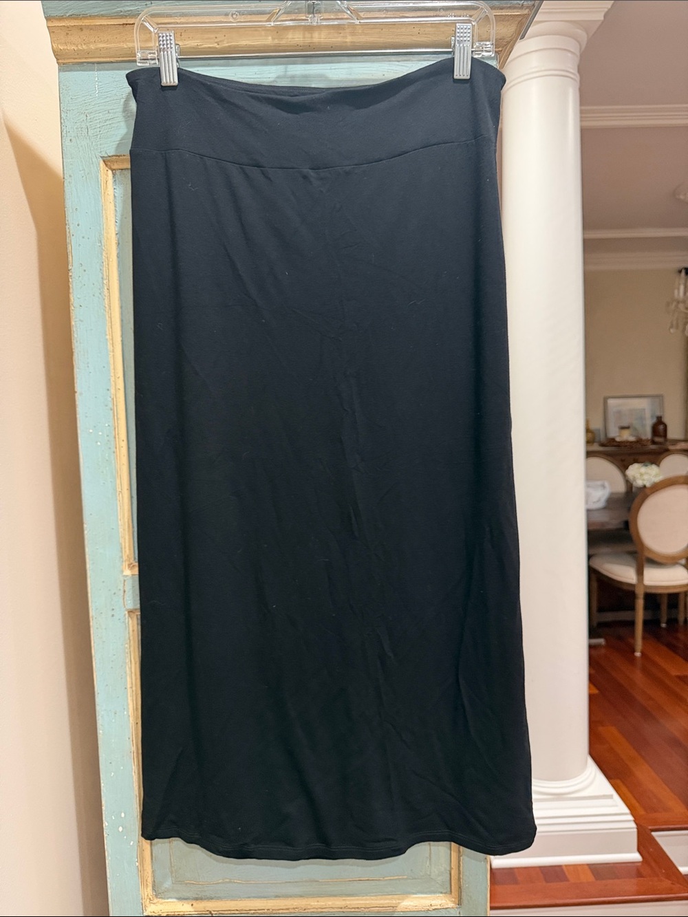Eileen Fisher Black Viscose Jersey Midi Maxi Skirt S Minimalist Quiet Luxury